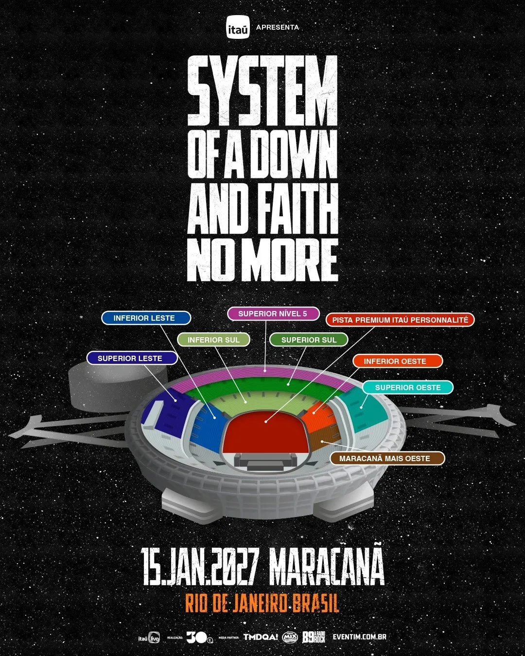 Mapa dos lugares no Estádio Maracanã, no Rio de Janeiro.