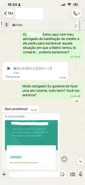 Print de conversa no WhatsApp entre a testemunha e o advogado, anexado aos autos do IDPJ.