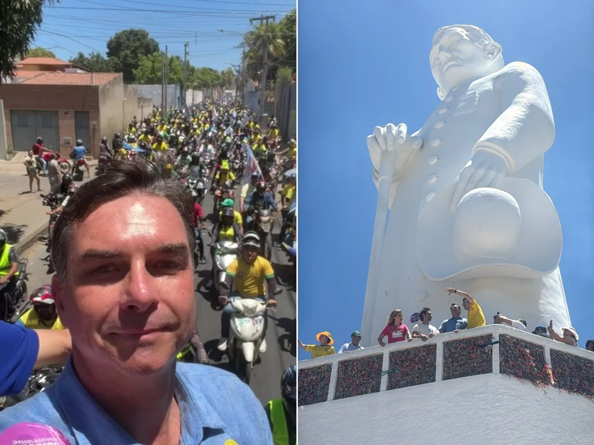 Em Juazeiro do Norte, Flávio Bolsonaro participou de motociata e visitou a Estátua de Padre Cícero.