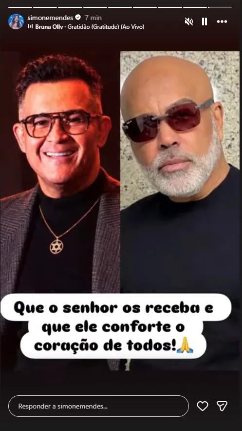 Em story, a cantora Simone Mendes se manifestou sobre as mortes de Bruno Avelar e Rick.