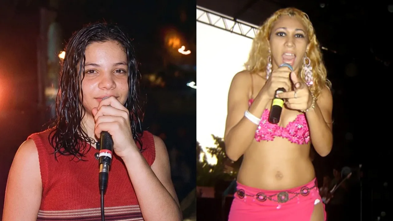 Artistas em início de carreira foram registrados em shows em Itapipoca; à esquerda, Wesley Safadão, aos 14 anos, na 4º Festa do Ano, realizada em 27/12/2003 no Moreirão 2000; à direita, Taty Girl na 34º Festa da Banana de Uruburetama, realizada em 13/11/2004 no Cabralzão