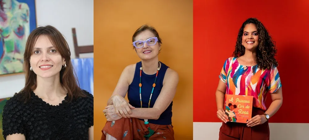 Da esquerda para a direita, Lia Sanders, Ana Márcia Diógenes e Ana Carolina Maia de Carvalho, escritoras cearenses selecionadas para audiolivros.