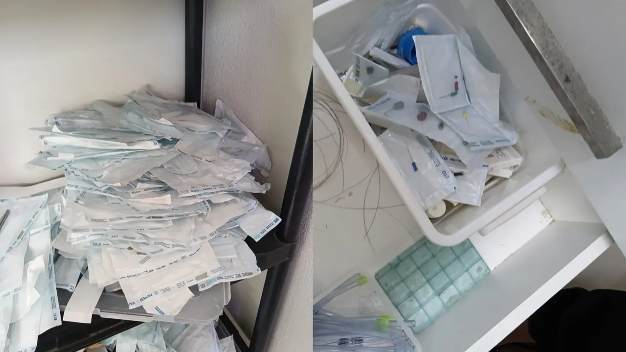 Materiais odontológicos eram armazenados de forma desorganizada.
