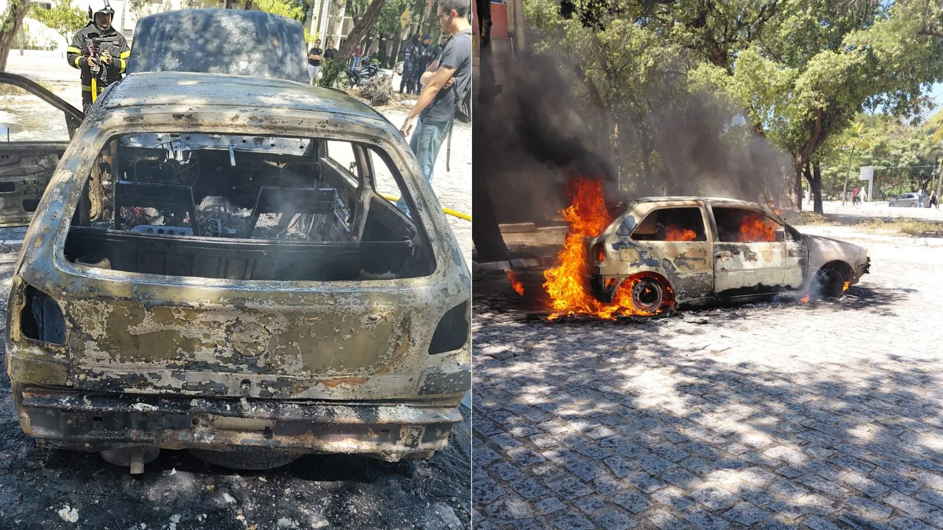 Carro foi atingido por incêndio após uma pane.