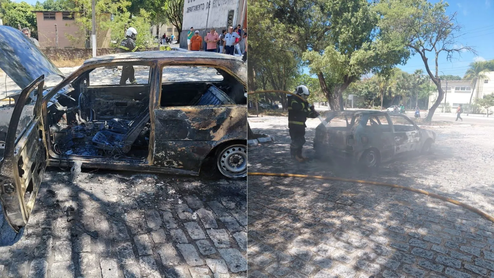Veículo deu perda total após incêndio.